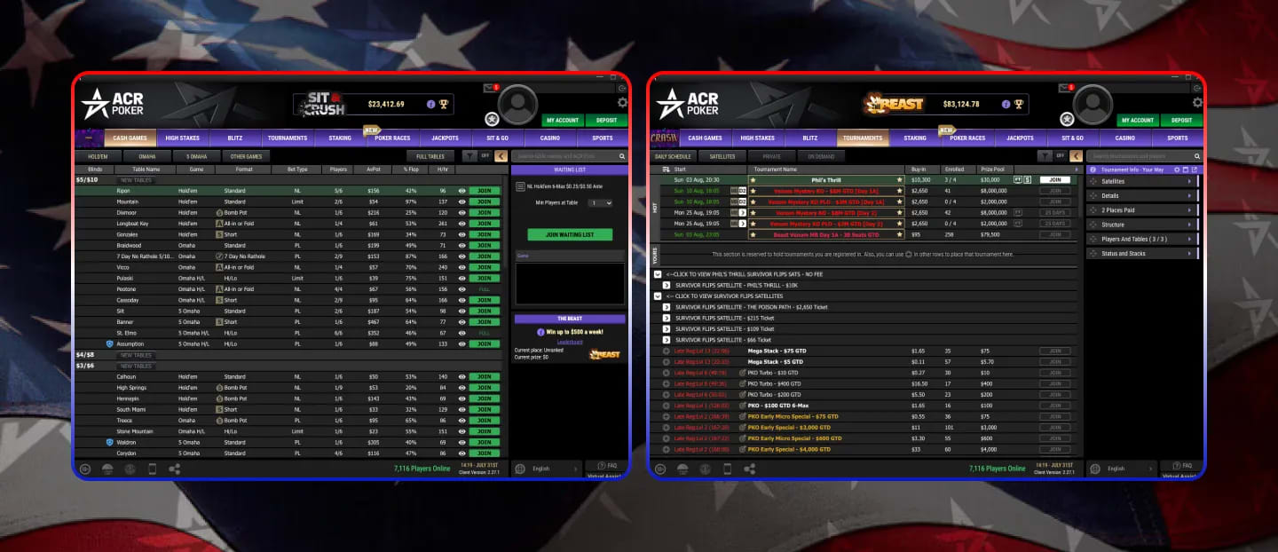 Americas Card Room poker client — real screenshot 2