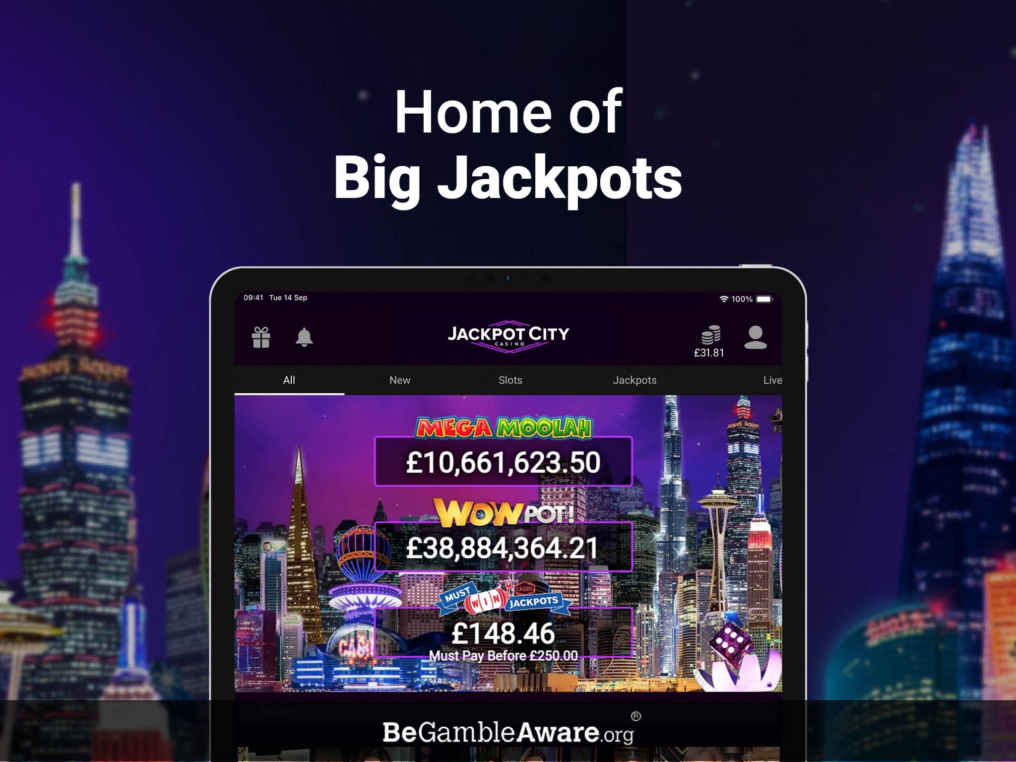 Jackpot City casino client — real screenshot 1