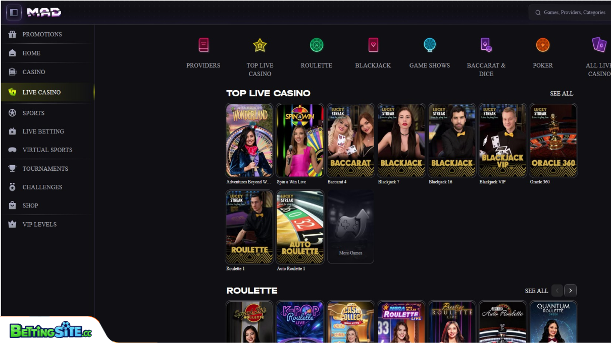 MadCasino casino client — real screenshot 1