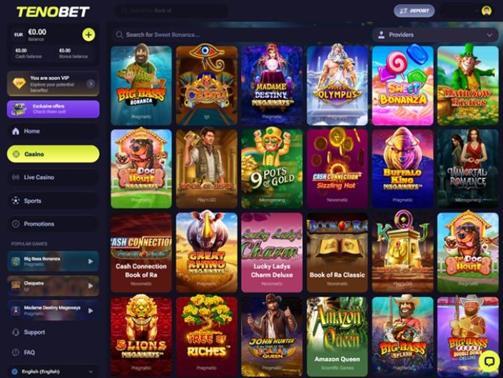 TenoBet casino client — real screenshot 1
